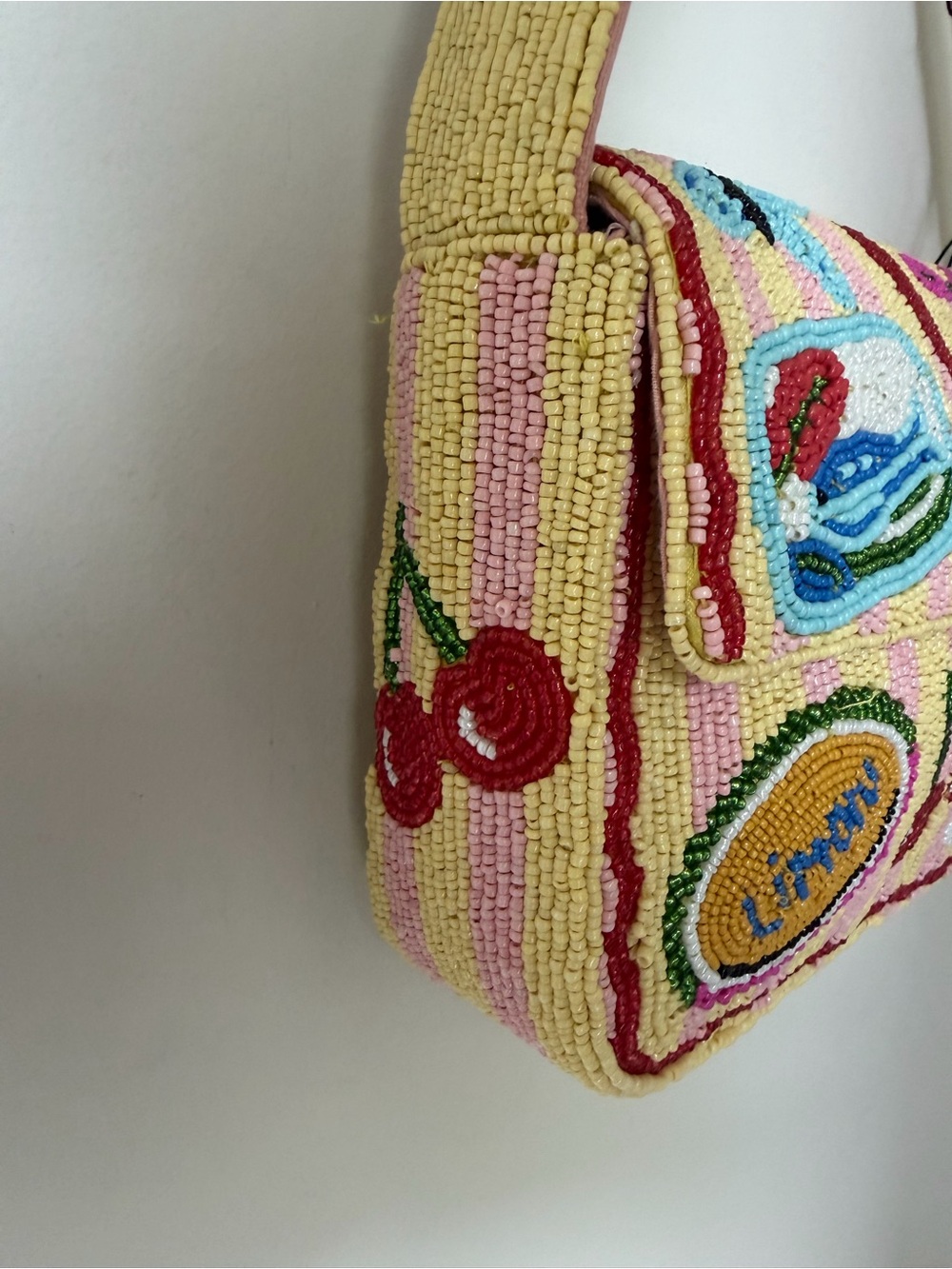 Viral beaded La Dolce Vita yellow striped Shoulder Bag - Picture 4 of 8